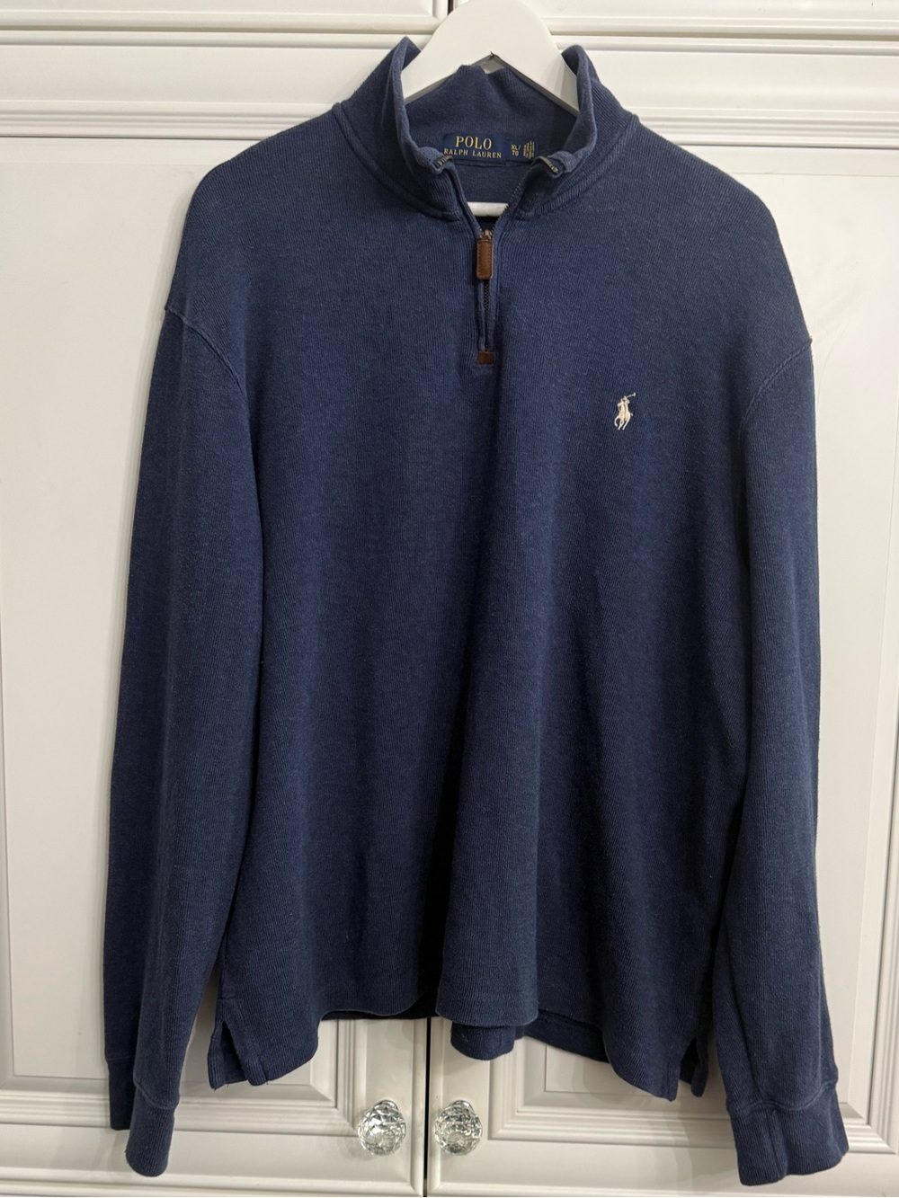 Polo Ralph Lauren Navy Estate-Rib Quarter-Zip Pullover Sweater Size XL Cotton